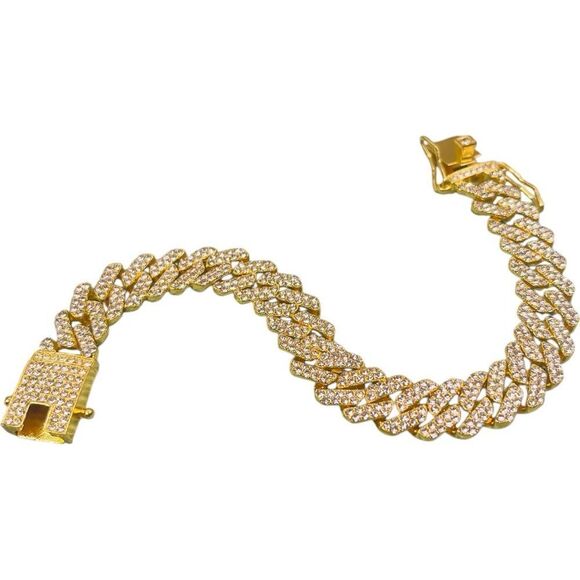 18K Gold Plated and Crystal Cuban Link Bracelet - Picture 11 of 11